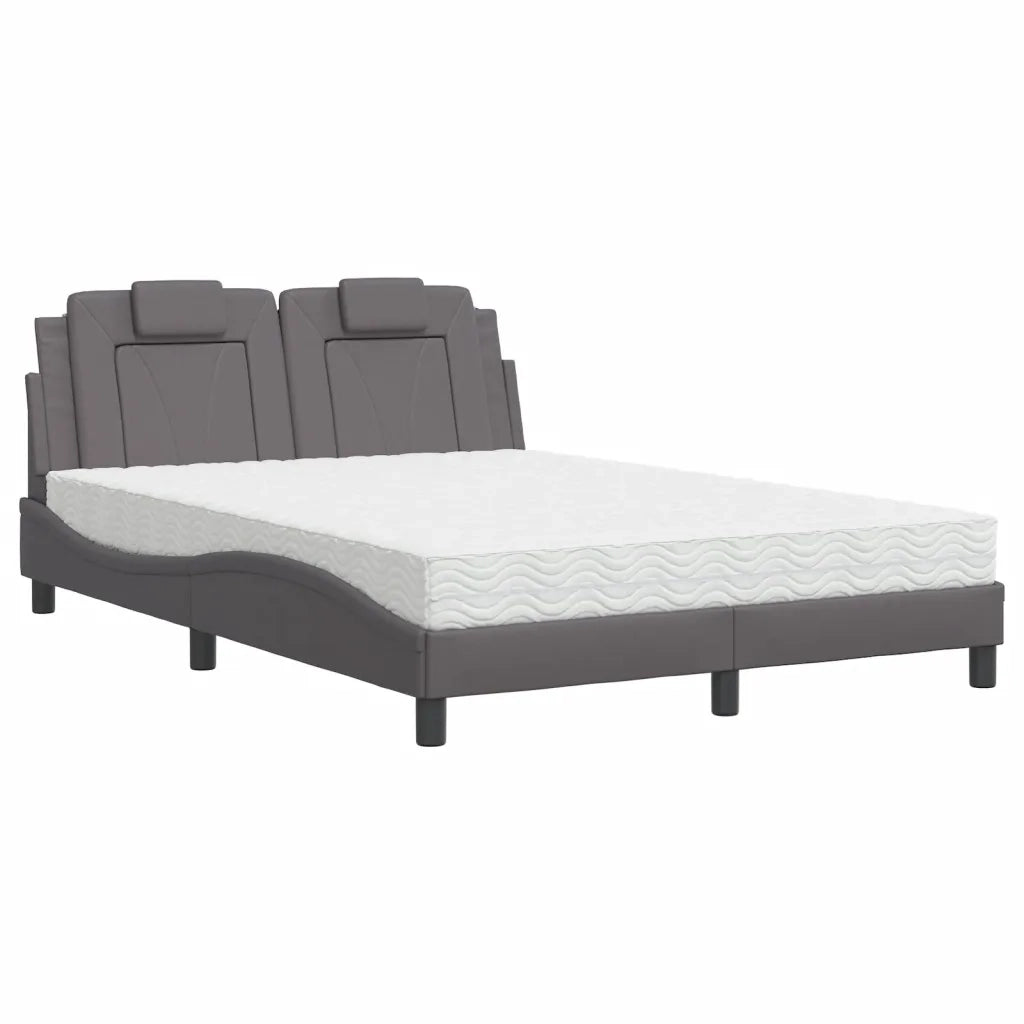 Letto matrimoniale | Letto per adulti | Letto Viana con Materasso Grigio 120x200 cm in Similpelle
