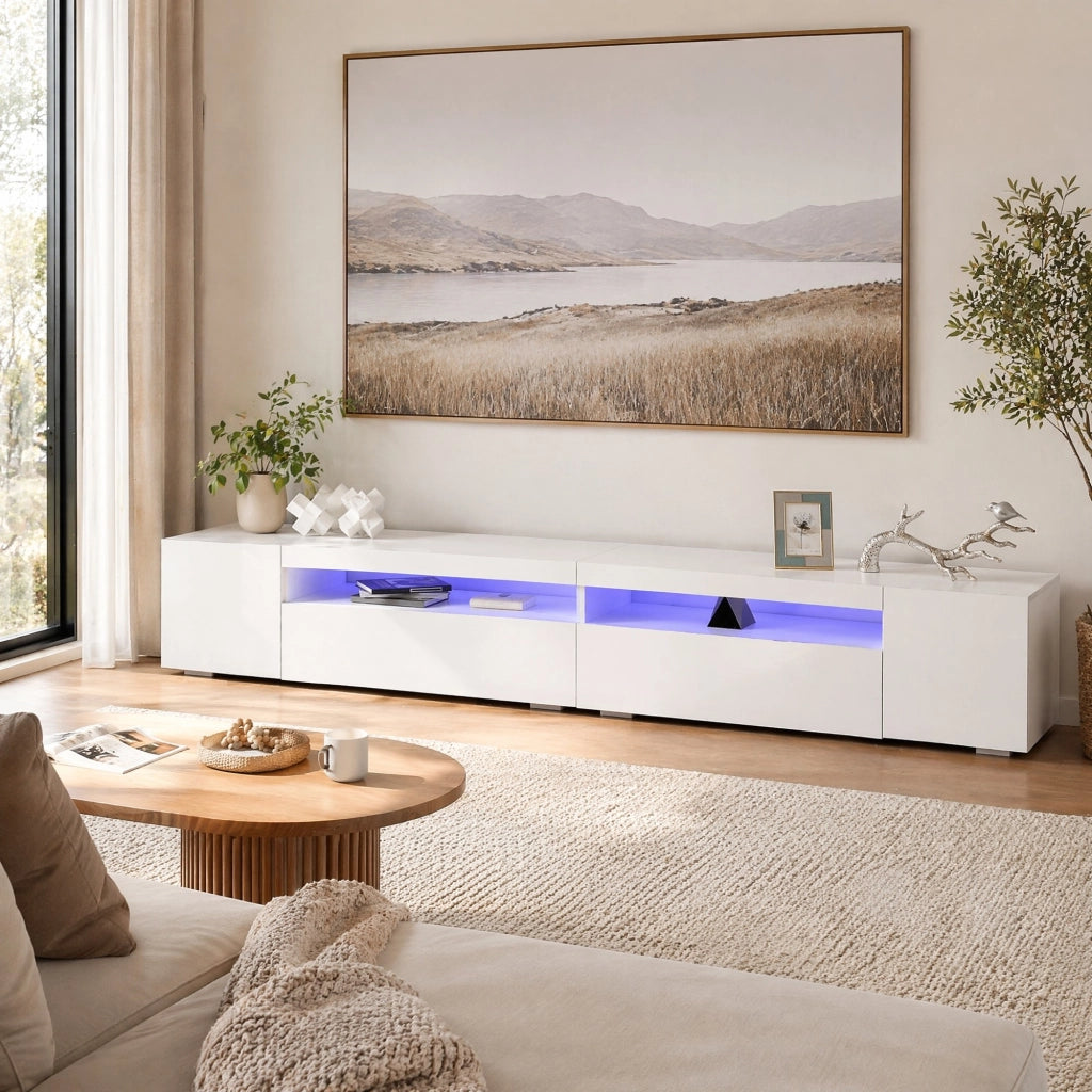 MOBILE TV 240 cm con LED variabile MDF Bianco
