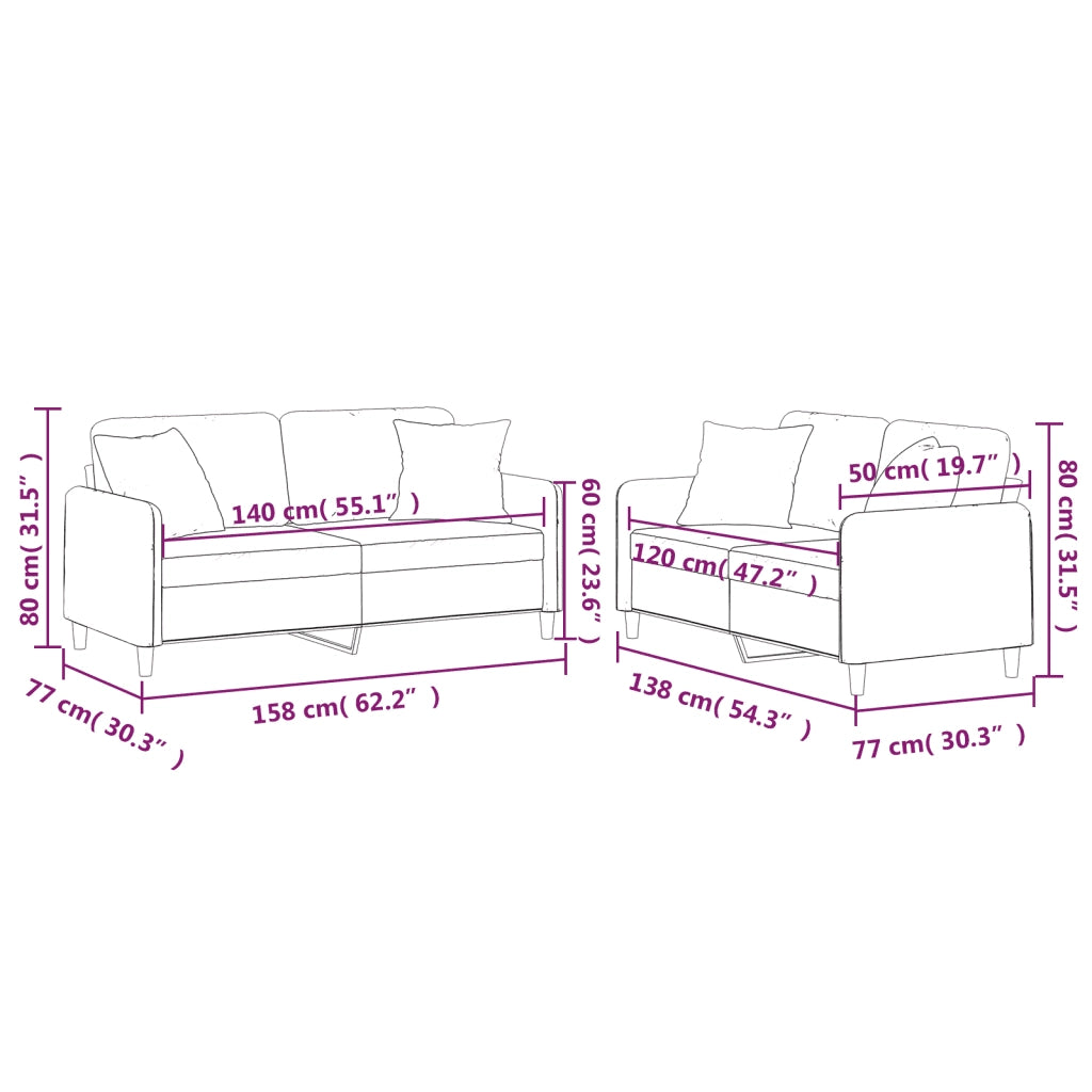 Set di Divani 2 pz con Cuscini Marrone in Tessuto 3202105