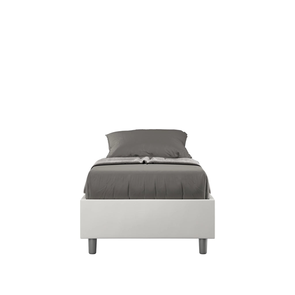 BS COM Letto singolo con rete imbottito 80x190 similpelle bianco
