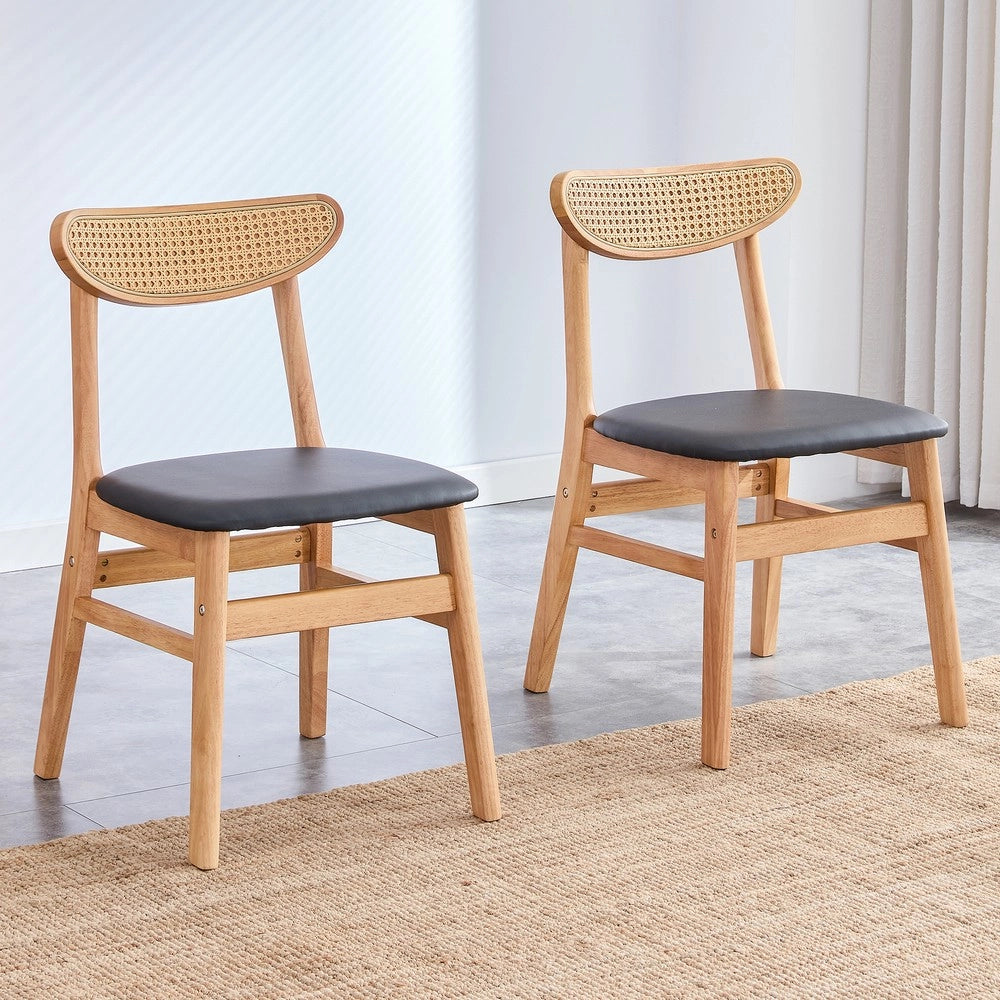 Set 2 Sedie da Pranzo con Schienale in Rattan e Seduta Imbottita ¨C MINIMAL ¨C Legno Massello, Stile Scandinavo