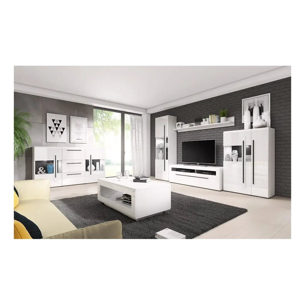 Mobile TV 140cm collezione BREDA. Colori bianco opaco e bianco lucido. Stile design.