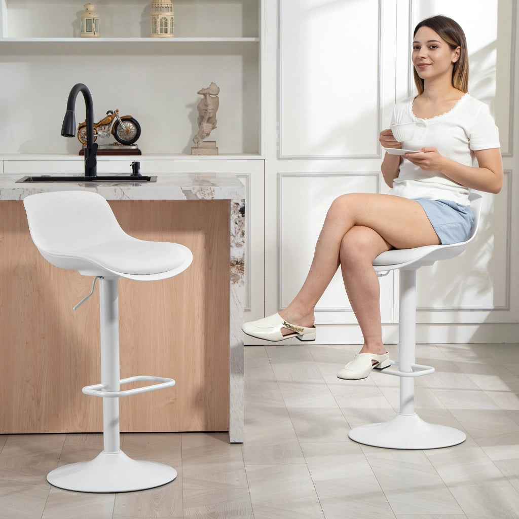 Sgabello da Bar con Schienale e Seduta Girevole ¨C zephmum ¨C Bianco in Pelle PU