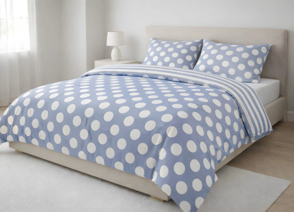 Sacco Copripiumino In 100% Cotone Made Italy Disegno Pois - Singolo - Azzurro