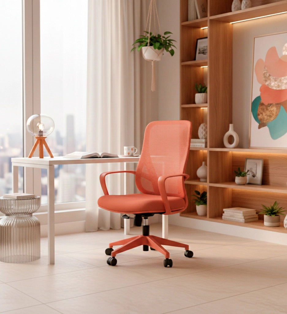 Sedia studio Hispanohogar altezza regolabile in tessuto arancione