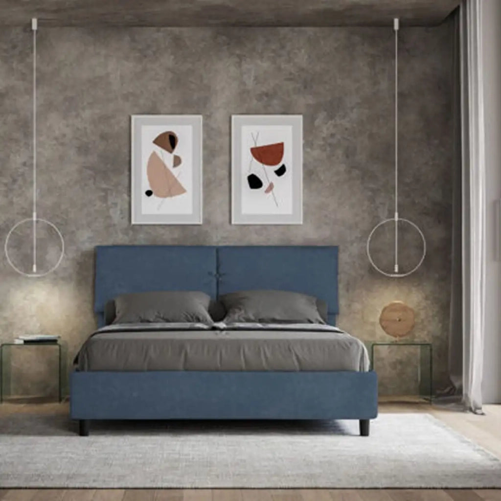 Letto matrimoniale senza rete imbottito 160x200 microfibra blu Mados