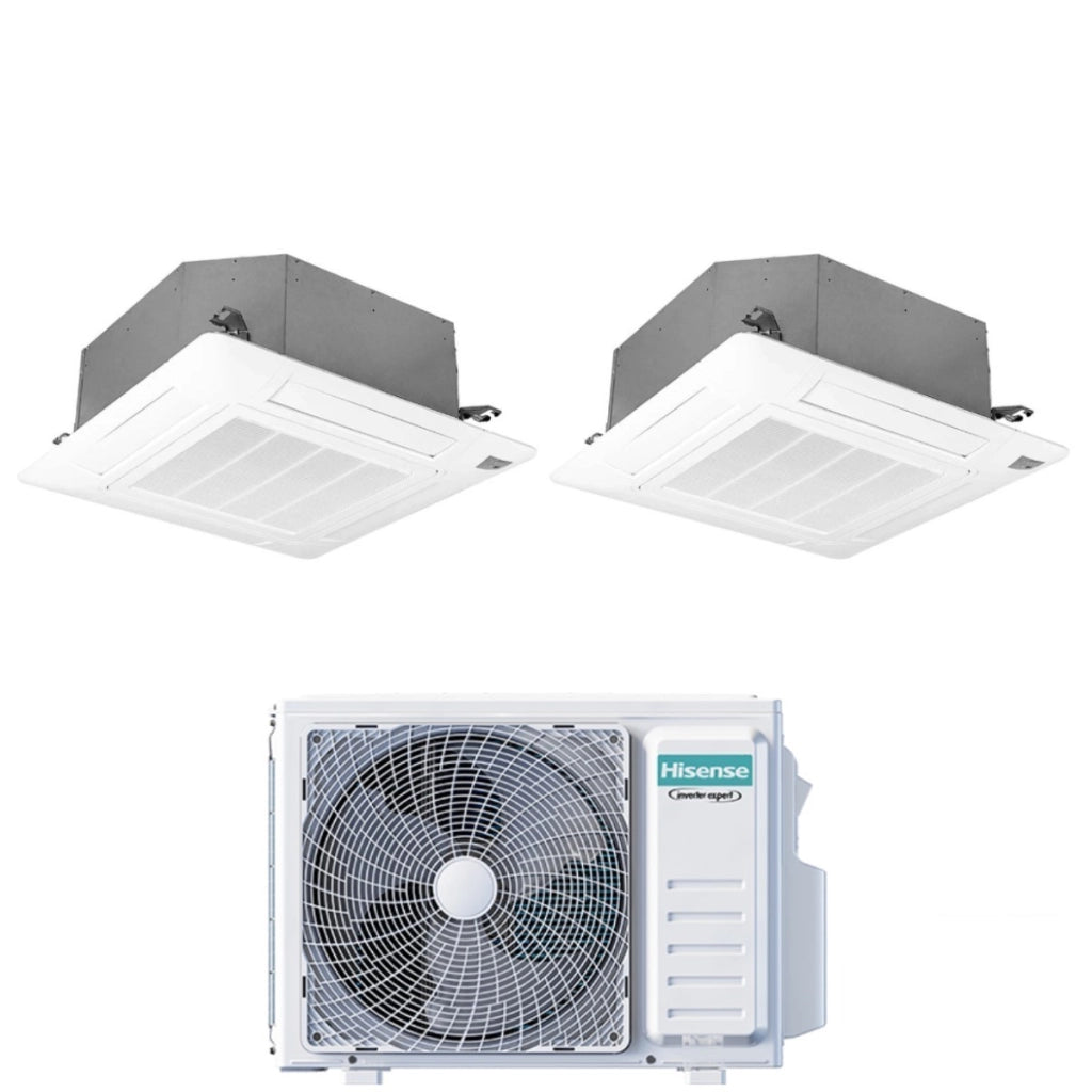 Climatizzatore Condizionatore Hisense Dual Split Inverter a Cassetta 9+9 con 2AMW42U4RGC R-32 Wi-Fi Optional 9000+9000 con Telecomando e Pannello Incluso