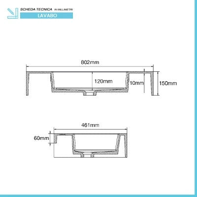 Lavabo sospeso in resina 80 cm bianco lucido  Lodi