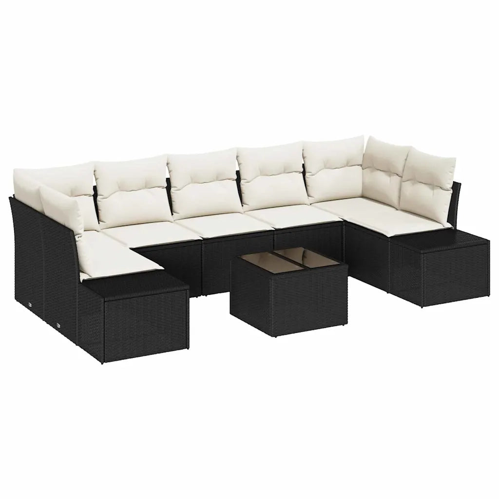 Set Divano da Giardino con cuscino 8 pcs Nero polyrattan