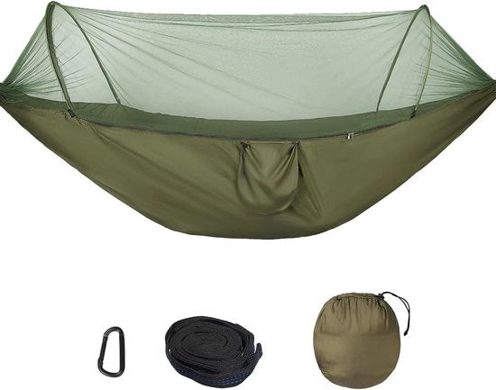 Campinghangmat a doppia imbottitura con lanterna per 200 kg di carico - Ombrellone esterno respiro per campeggio, escursione, trekking - Ombrellone da giardino interno (verde militare)