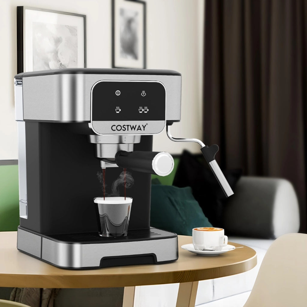 Macchina da caff¨¨ professionale 1200W con montalatte a vapore, Macchina per espresso 20 bar per barista Nero e argento