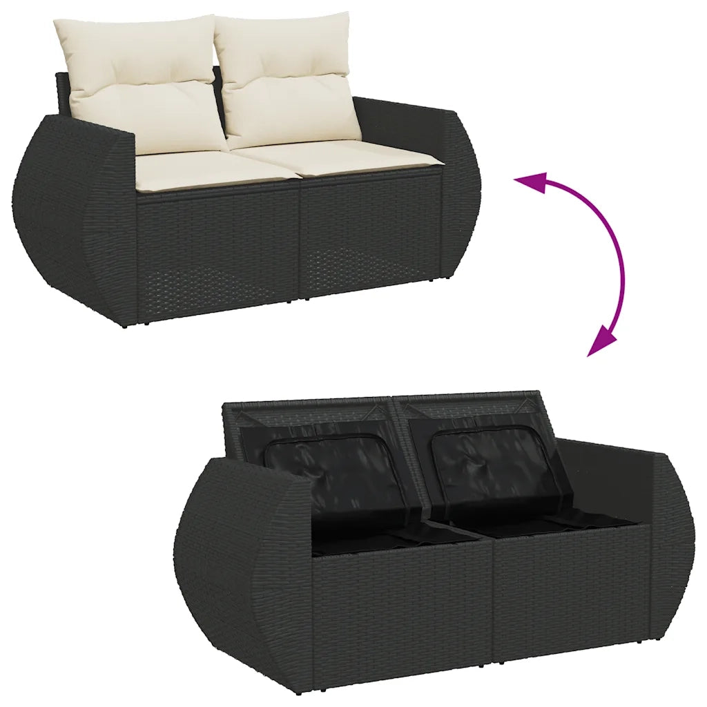 Set Divani da Giardino con Cuscini 7pz Nero Polyrattan 3325602