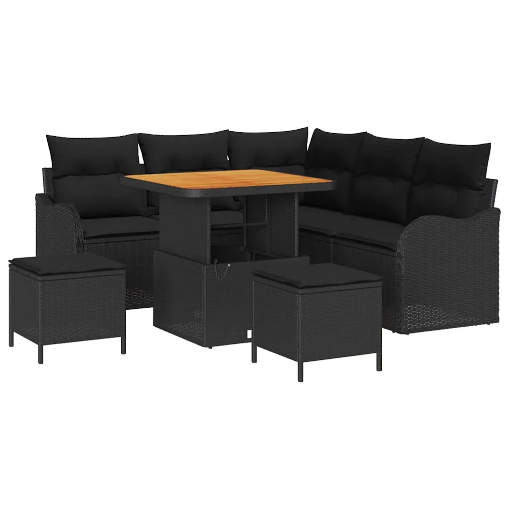Set Divano da Giardino con cuscino con archiviazione 8 pcs Nero