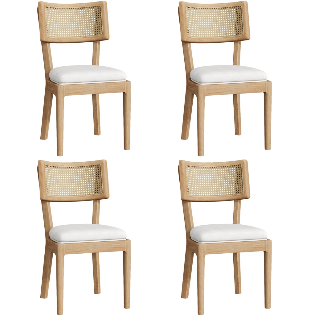 Set di 4 sedie da pranzo 50x58x88 cm con schienale in rattan e cuscini in lino; legno naturale