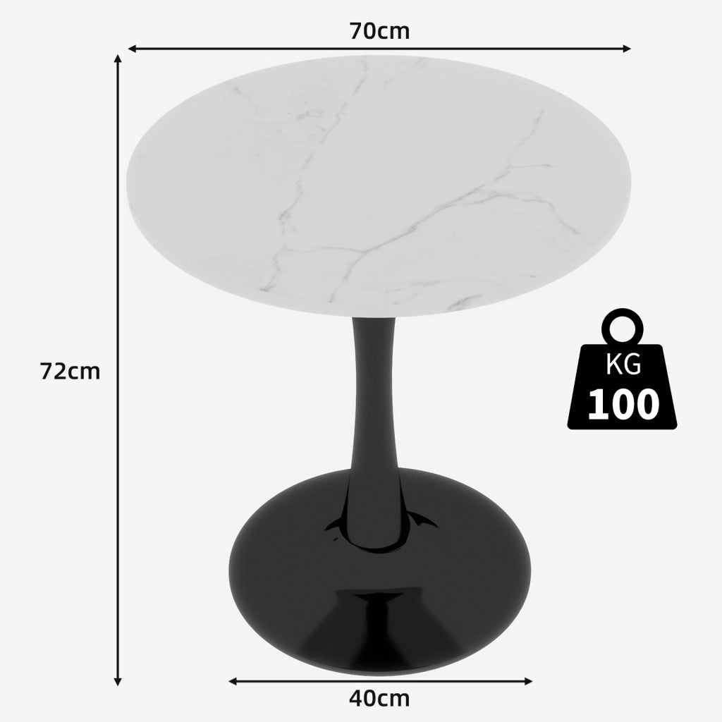 TAVOLO rotondo 70 cm in marmo artificiale nero e bianco