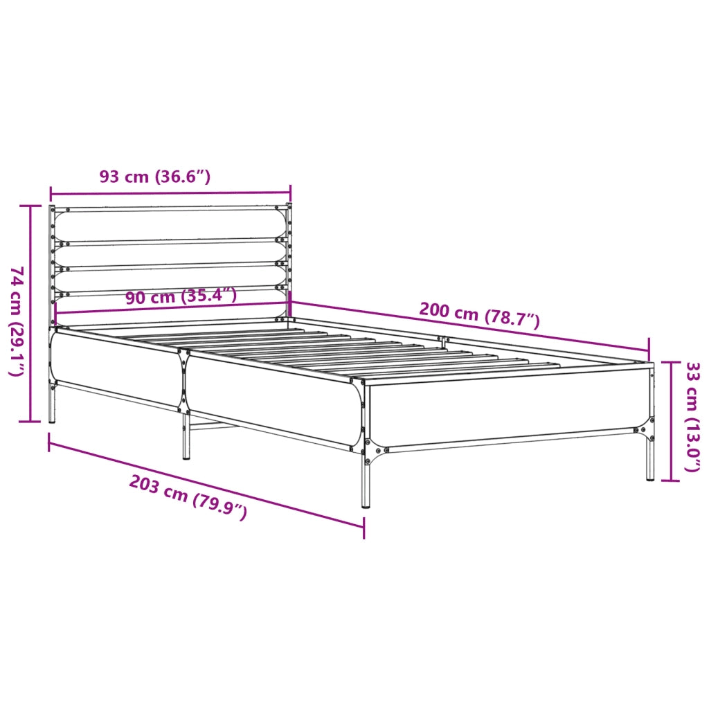 Giroletto Rovere Fumo 90x200 cm in Legno Multistrato e Metallo 845584