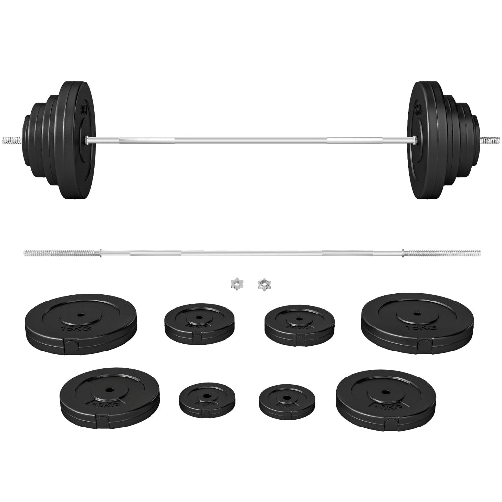 Set Bilanciere con Dischi 70kg ¨C Xylo ¨C 8 Pesi Acciaio Regolabile Antiscivolo 170x40.5cm Nero