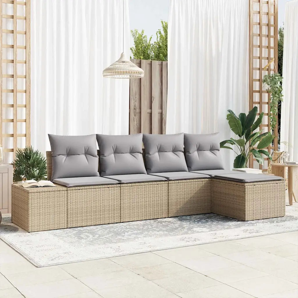 Set Divano da Giardino 5 pcs Beige e Grigio Chiaro polyrattan