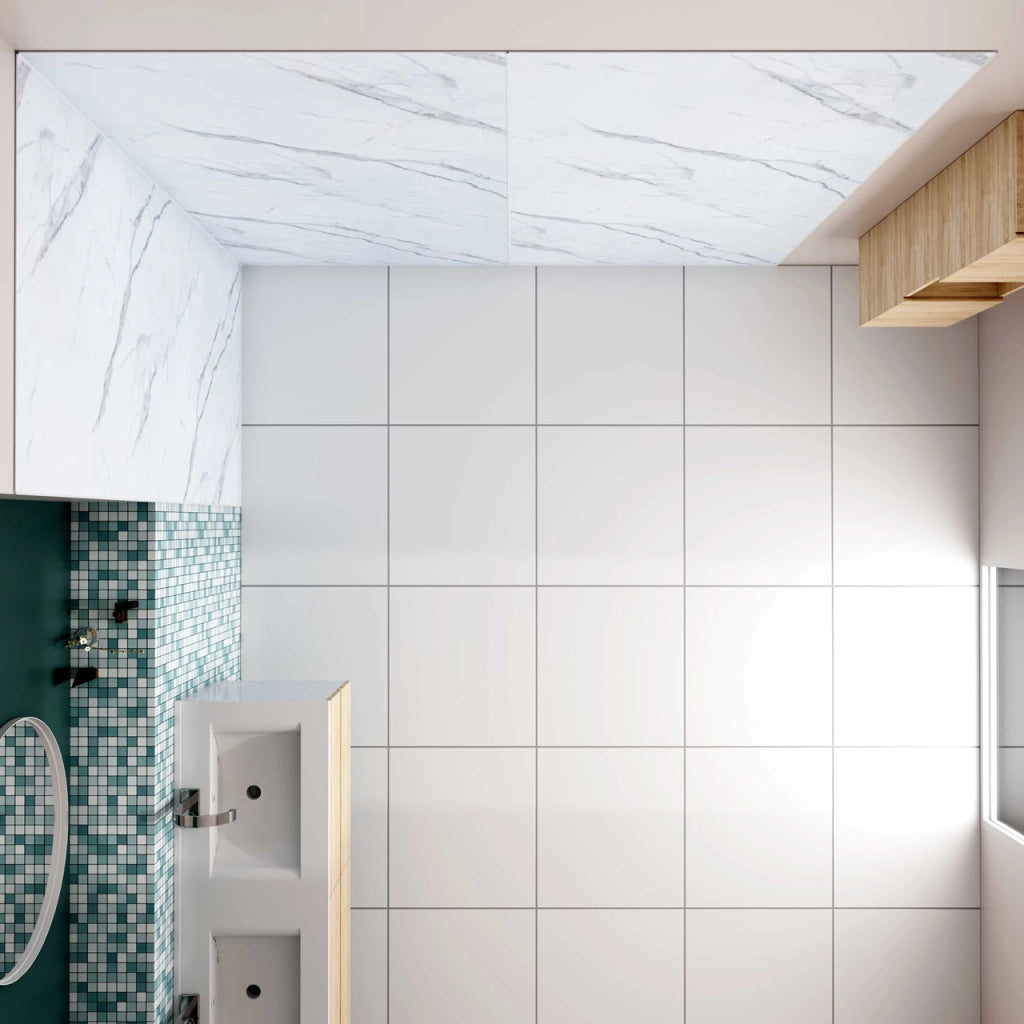 H.210 cm Pannello Doccia ad Angolo 80x80x90 cm Realizzato in Alluminio da 3 mm con Profili Finitura Bianco Alba per Rivestimento Parete Bagno