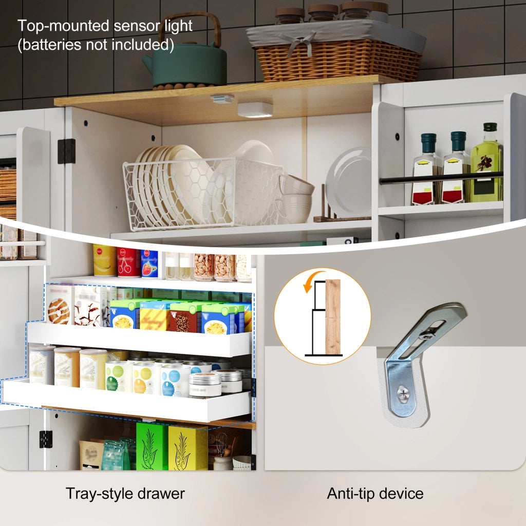 Mobile da cucina, mobile porta snack, ripiani regolabili, 2 cassetti, bianco