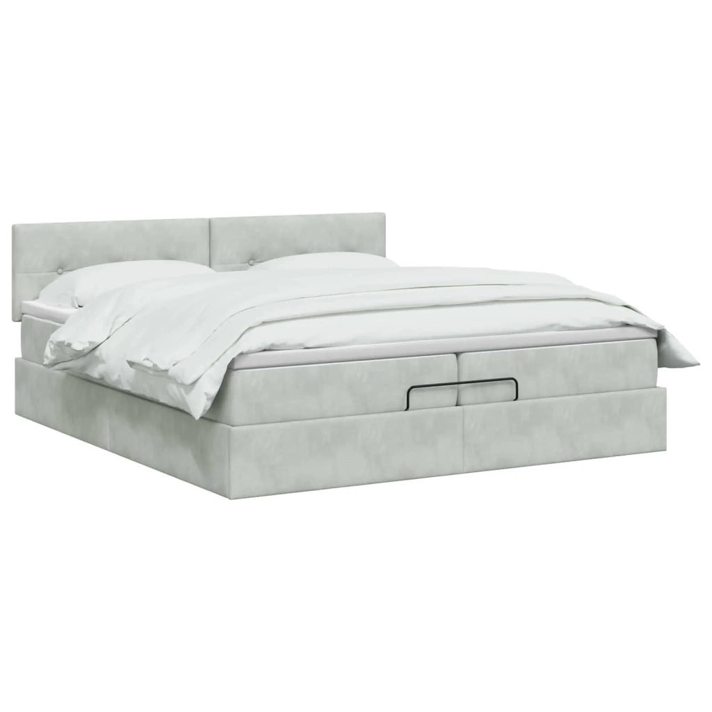 Letto Ottomano con Materasso e LED Grigio Chiaro 200 x 200 cm 3457161