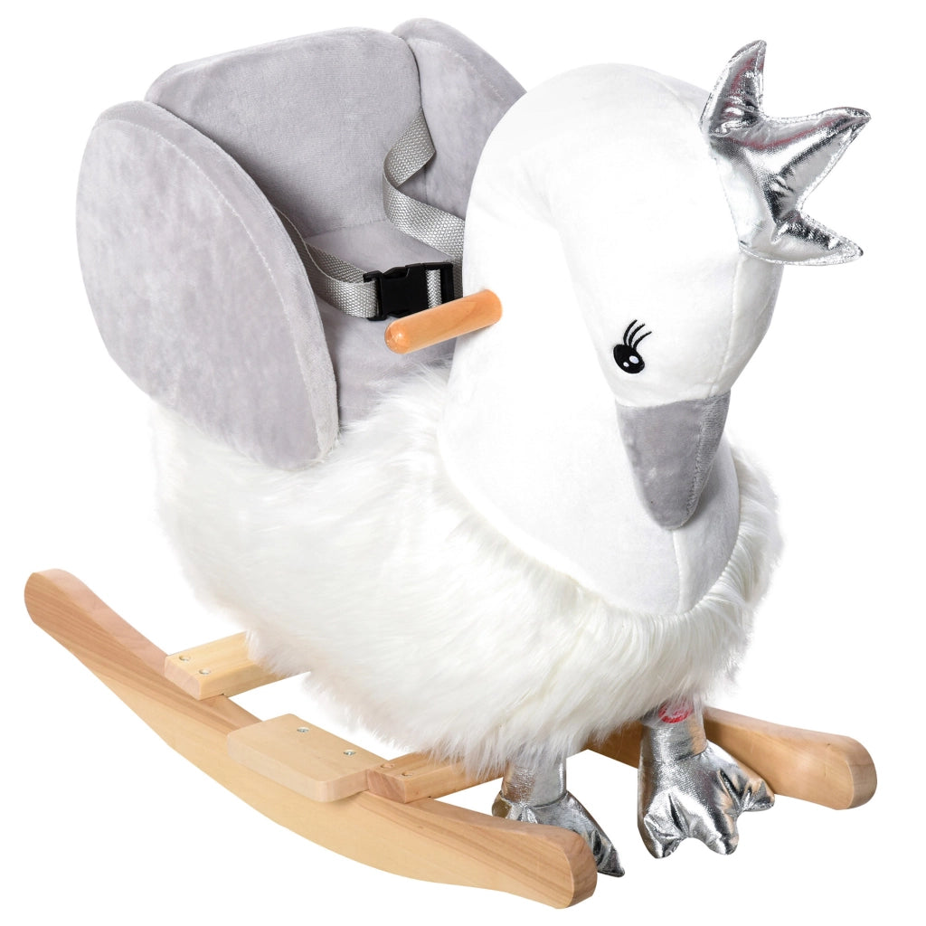 Cigno a Dondolo per Bambini ¨C zephmum ¨C Bianco e Grigio in Legno e Peluche
