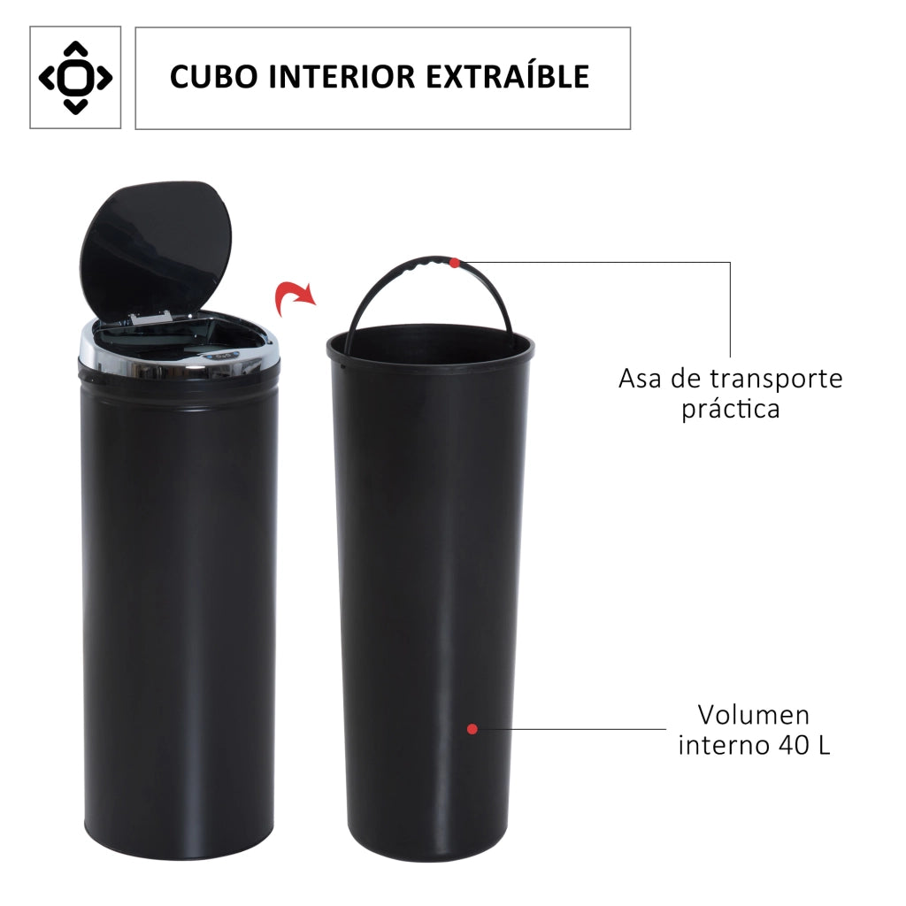 Cestino Automatico 50L ¨C Minimal ¨C Nero Acciaio Inossidabile