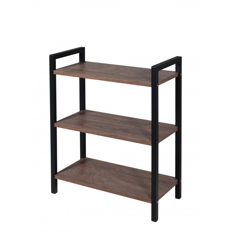 Libreria a 3 Ripiani, Scaffale Portaoggetti, Libreria dallo Stile Industriale, Organizer, 62x74x29,50 cm, Colore Dark Oak e Nero Opaco, Made in Italy