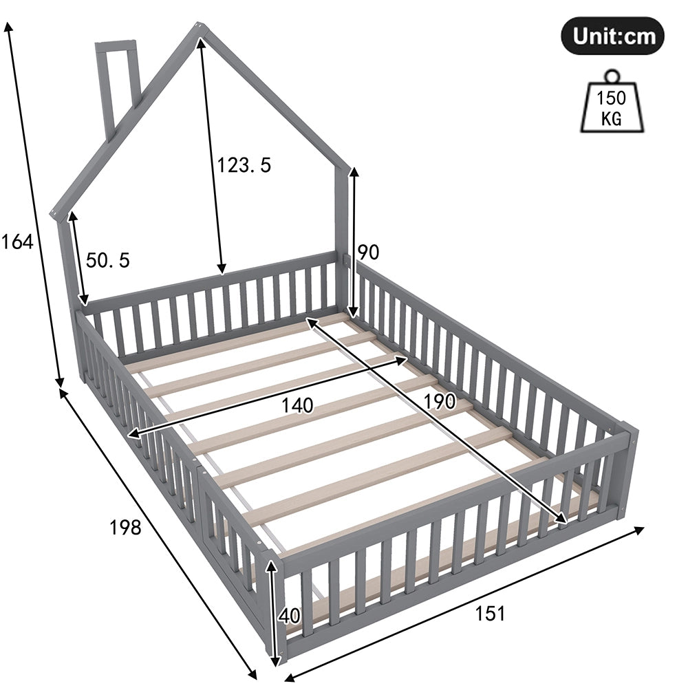 Letto bambino-Xylo-140x190 cm-forma camino, doghe, pino, grigio