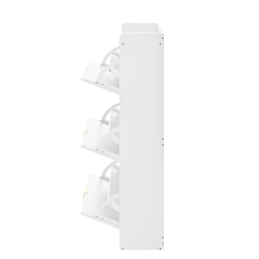 Scarpiera con 3 ante ribaltabili per ingresso e soggiorno in truciolare bianco 76x23x118 cm
