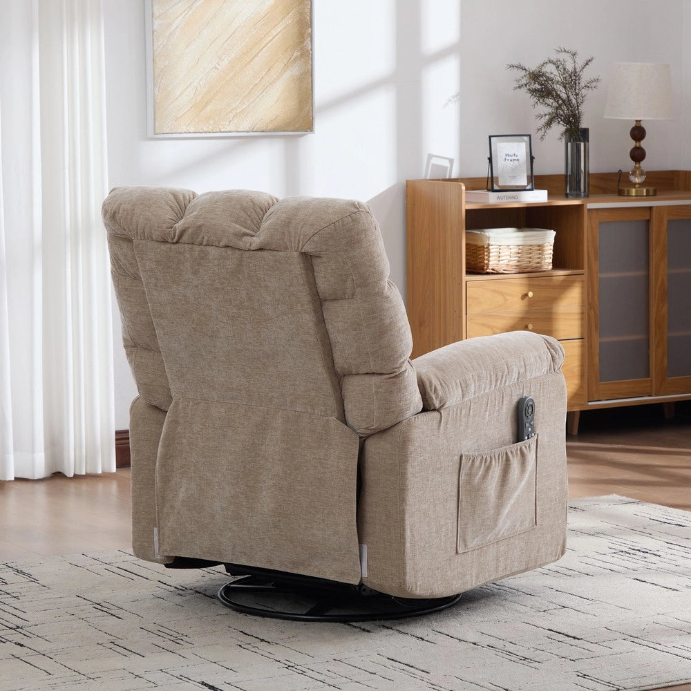 Poltrona Relax Elettrica Girevole 360¡ã con Massaggio, Riscaldamento e Poggiapiedi ¨C MINIMAL ¨C Beige Chiaro