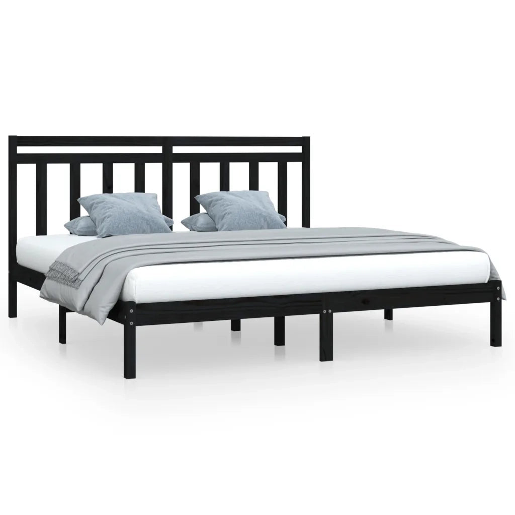 Giroletto-Struttura Letto Nero in Legno Massello 200x200 cm 150703