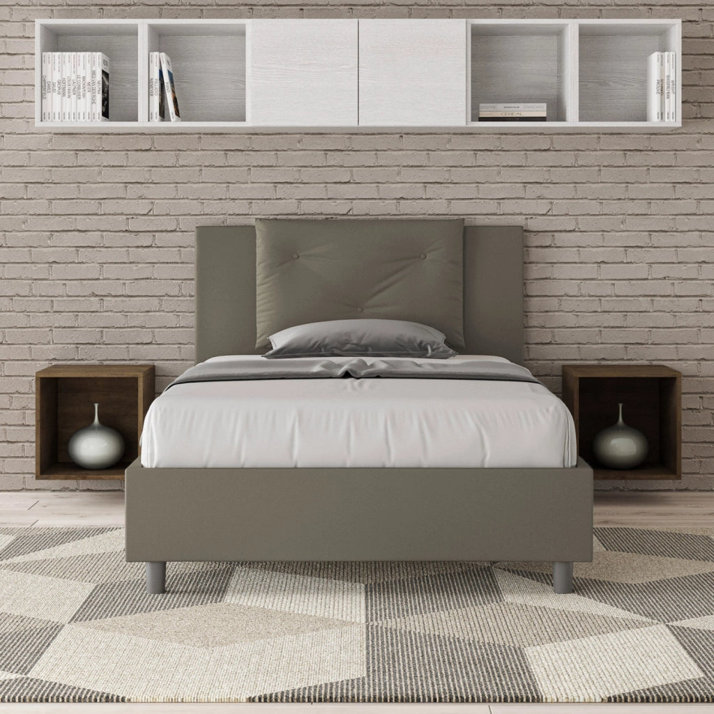 BS COM Letto una piazza e mezza contenitore imbottito 120x210 similpelle cappuccino