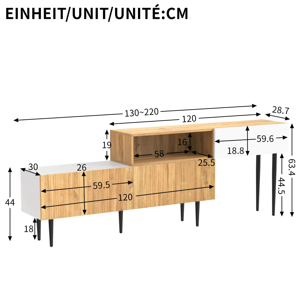 MOBILE TV modulare 240x30x63,5 cm Bianco e legno Set da 2 pezzi
