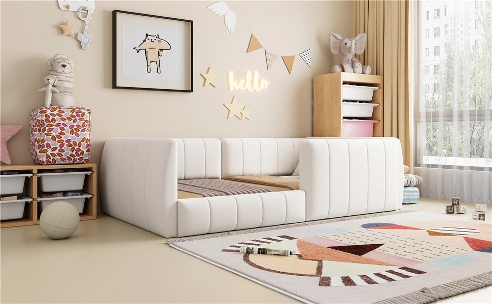letto a piattaforma imbottito mdf beige 90 x 200 cm