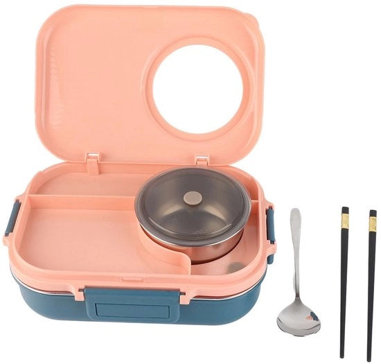 Lunchbox Termica a Doppio Strato 1100 ml - Acciaio Inossidabile - Ciotola per Minestre - Cucchiai/Forchette - Coperchio Antileggente - Adatto a Bambini/Adulti