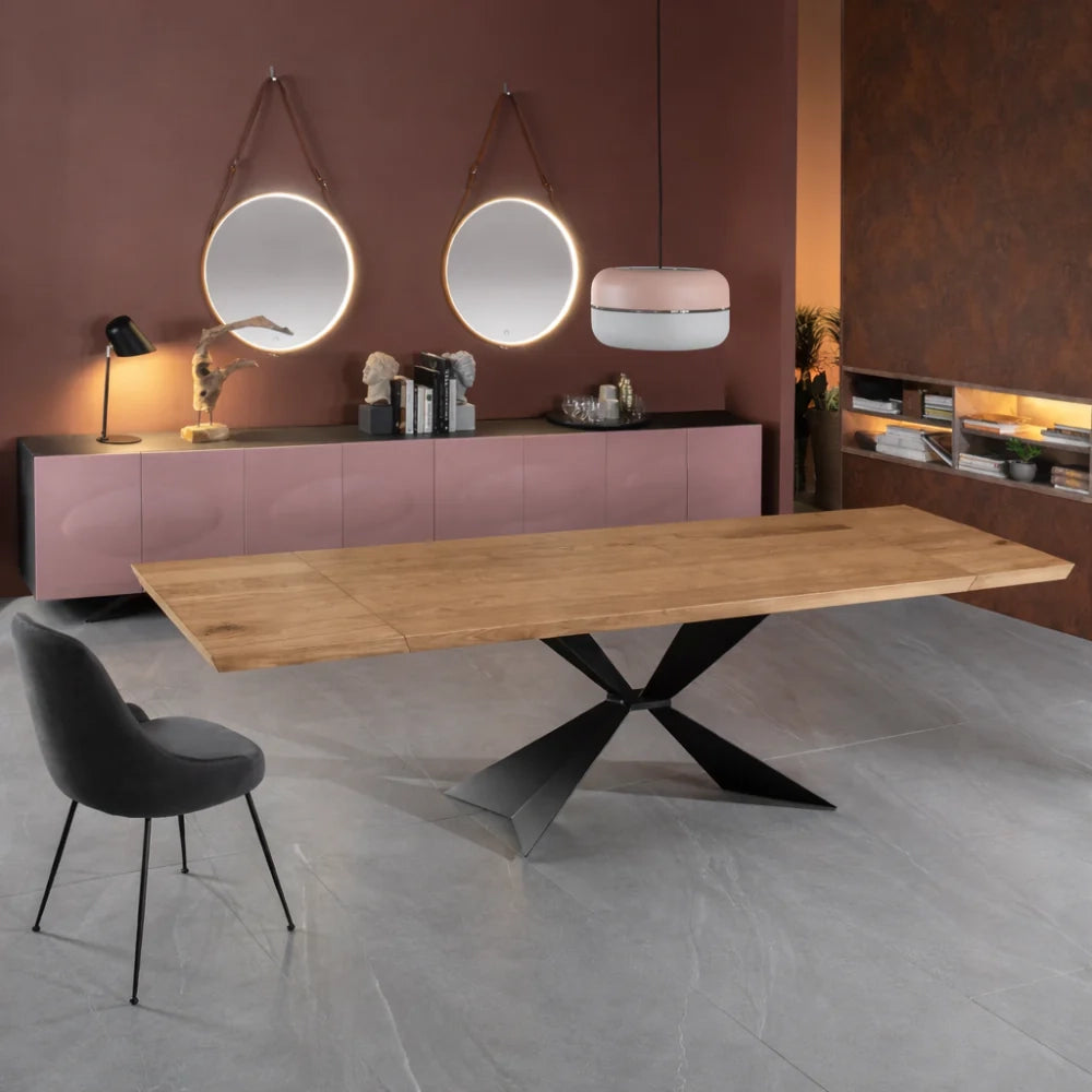Tavolo da pranzo allungabile in legno impiallacciato rovere naturale Taurus 200-300x100 cm fino a 12 posti Made in Italy | Duzzle