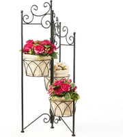 Porta fiori metallico pieghevole con 3 livelli – Supporto piante nero 75 x 35 cm