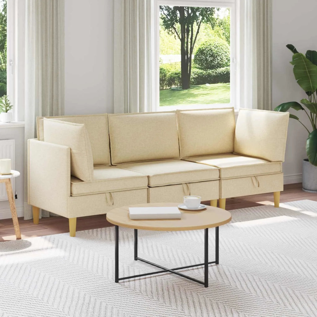 Set di mobili per il soggiorno con cuscino 3 pcs Crema Tessuto 3413708