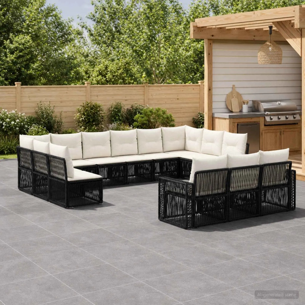 Set Divano da Giardino 13 pz Nero e Bianco Crema polyrattan 3435274