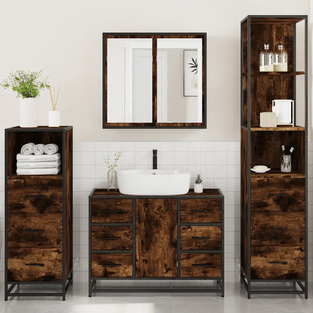 Set Mobili da Bagno 4 pz Rovere Fumo in Legno Multistrato 3301262
