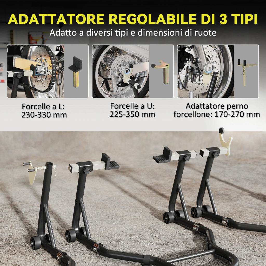 Cavalletti Regolabili in Acciaio con Rotelle e Forcelle ¨C Minimal ¨C Nero