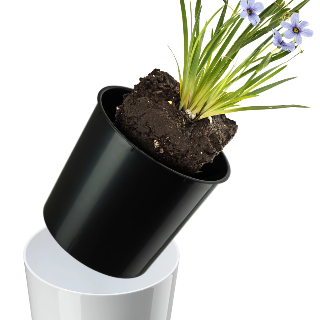 Vaso da fiori KADAX 26 cm con coperchio e inserto, in plastica bianca.