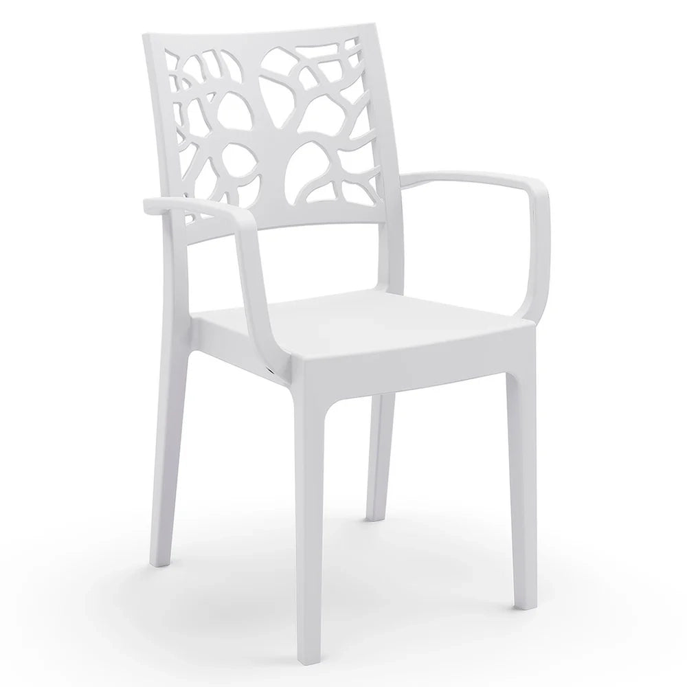 Set 4 sedie con braccioli in polipropilene TETI, impilabile, resistente ai raggi UV, design moderno, ideale per ambienti interni ed esterni, colore Bianco