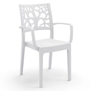 Set 4 sedie con braccioli in polipropilene TETI, impilabile, resistente ai raggi UV, design moderno, ideale per ambienti interni ed esterni, colore Bianco