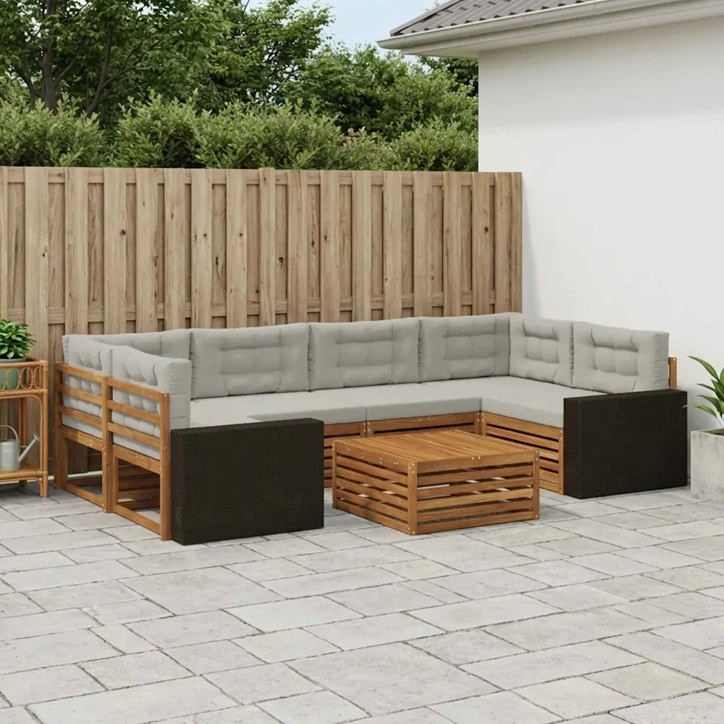 Set di divani da esterno 7 pcs Naturale e Grigio Chiaro 3383094