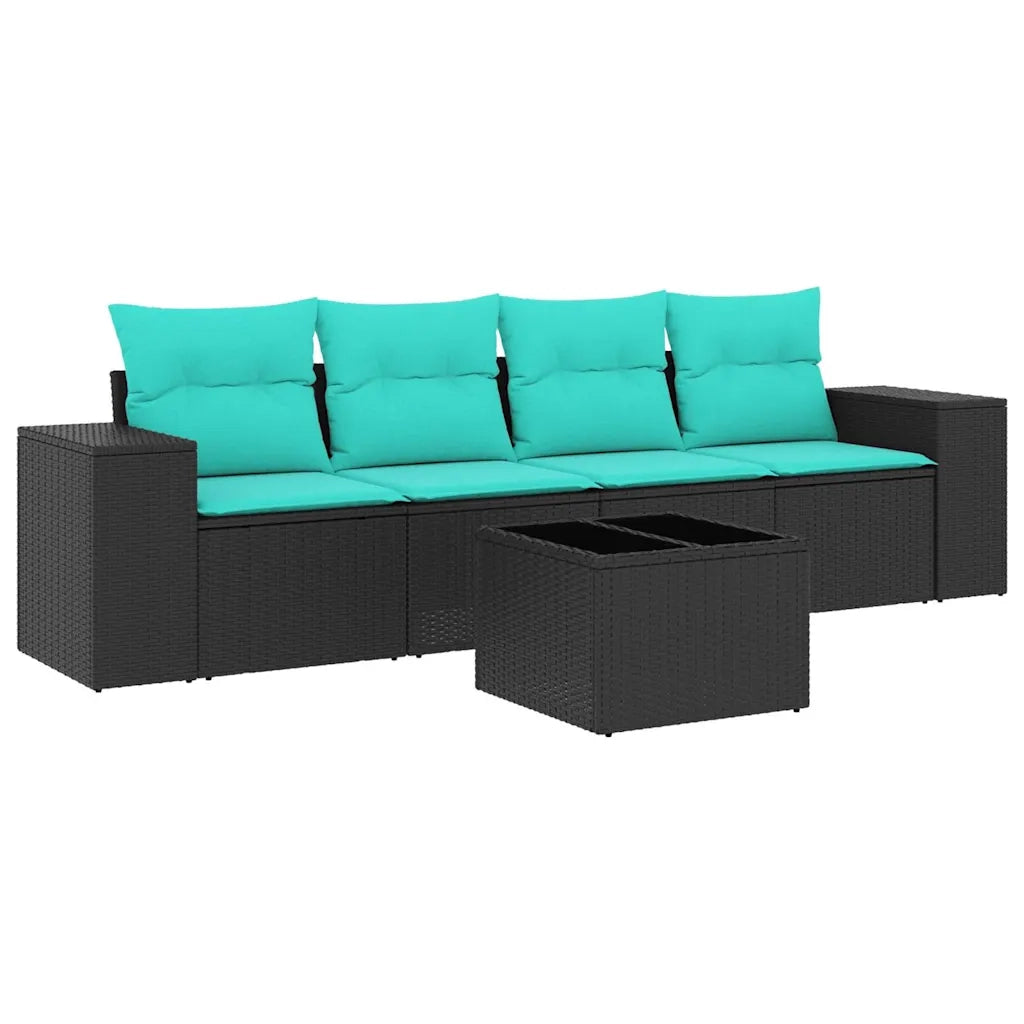 Set Divani da Giardino 5 pz con Cuscini Nero in Polyrattan 3222286