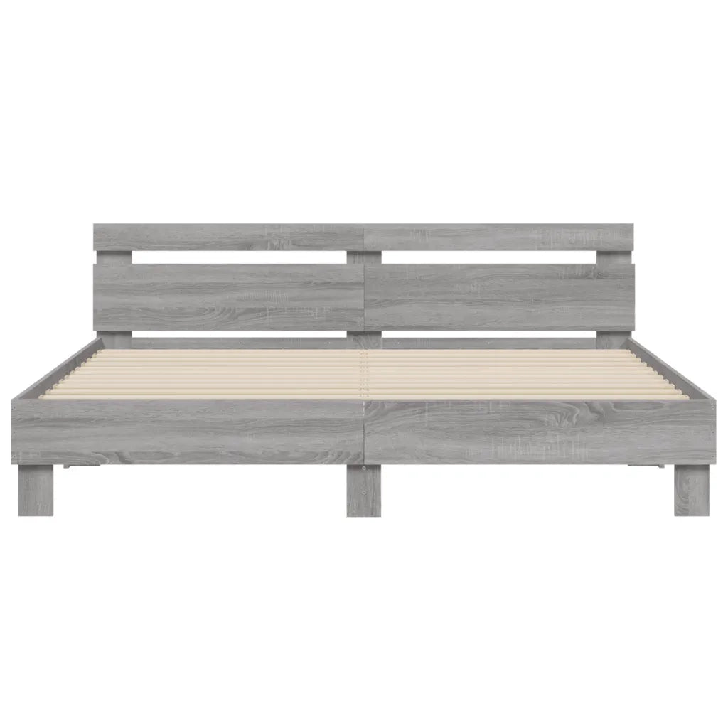 Letto matrimoniale | Letto per adulti | Giroletto con Testiera e LED Grigio Sonoma 160x200 cm