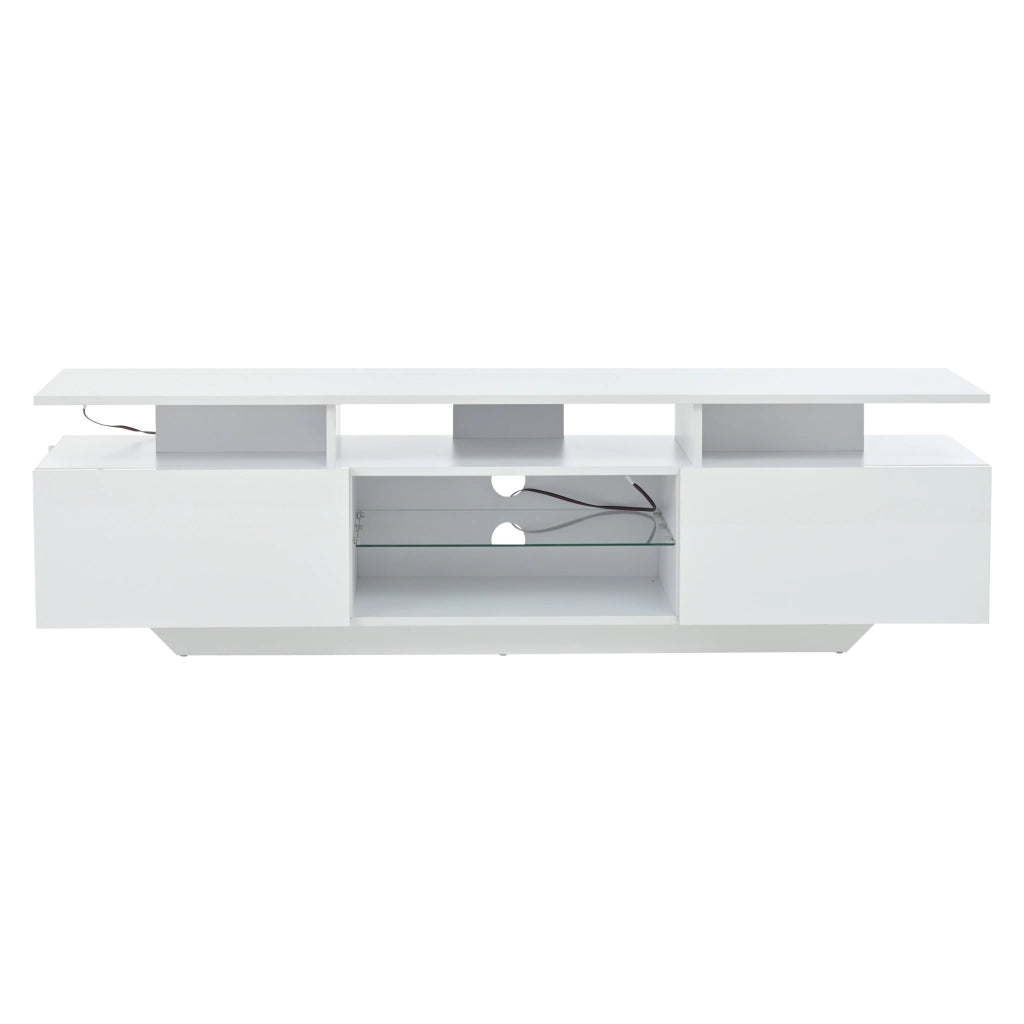 Mobile TV con LED ¨C MINIMAL ¨C Bianco Lucido, MDF, 160x40x45 cm, 8 Ripiani, 2 Ante