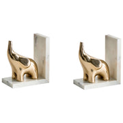 Set di 2 fermalibri moderni e glamour Decorazione per la casa Animali Elefanti Marmo Alluminio Oro Kotezi